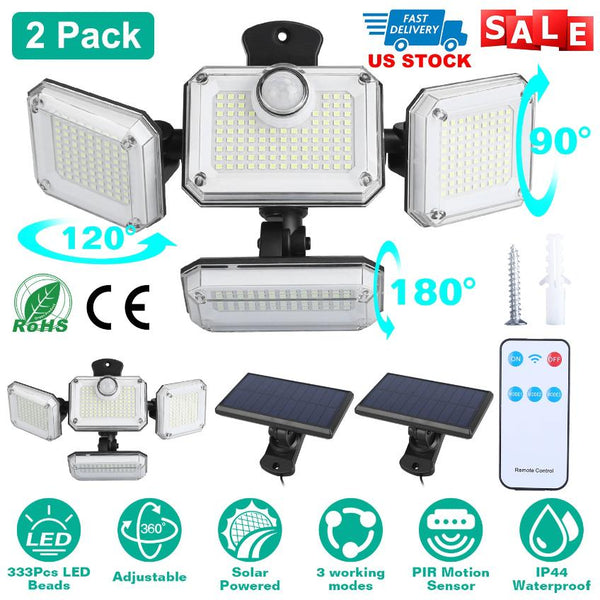 2 Pack Solar Powered Wall Lights IP44 Waterproof Motion Sensor Lamps Separate Solar Panel