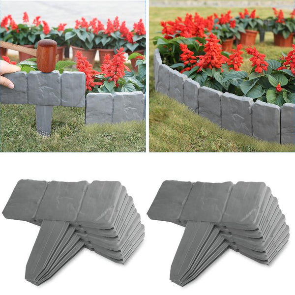 20 PCS Cobbled Stone Border Edging Effect Plastic Garden Lawn