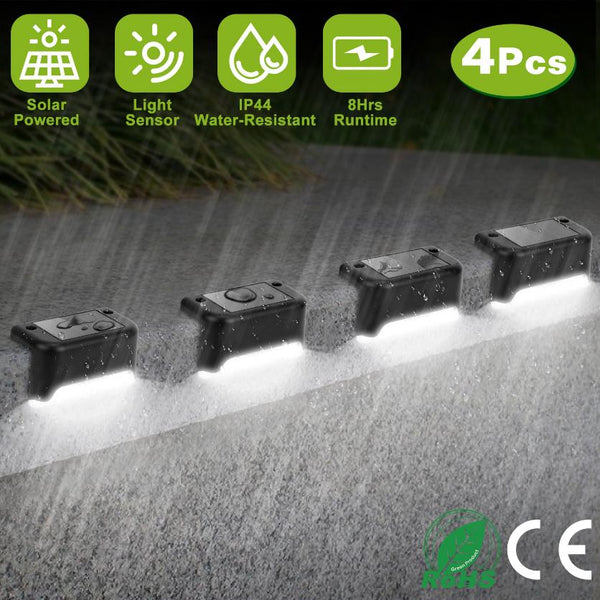 4 Pack Solar LED Step Lights Outdoor Dusk To Dawn Sensors Fence Lamps Stairs Yard Railing