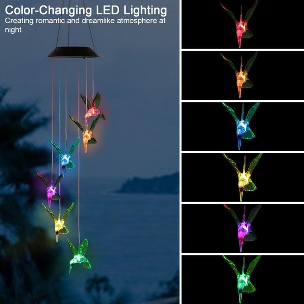 LED Solar Hummingbird Wind Chime Solar String Lights Color-Changing Decorative Lighting