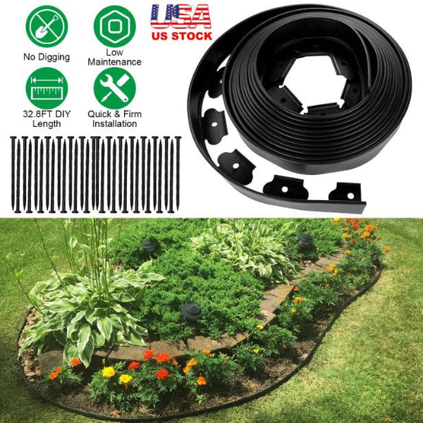 No-dig Landscape Edging Kit 32.8FT Plastic Garden Border 30 Stakes Flower Tree Beds