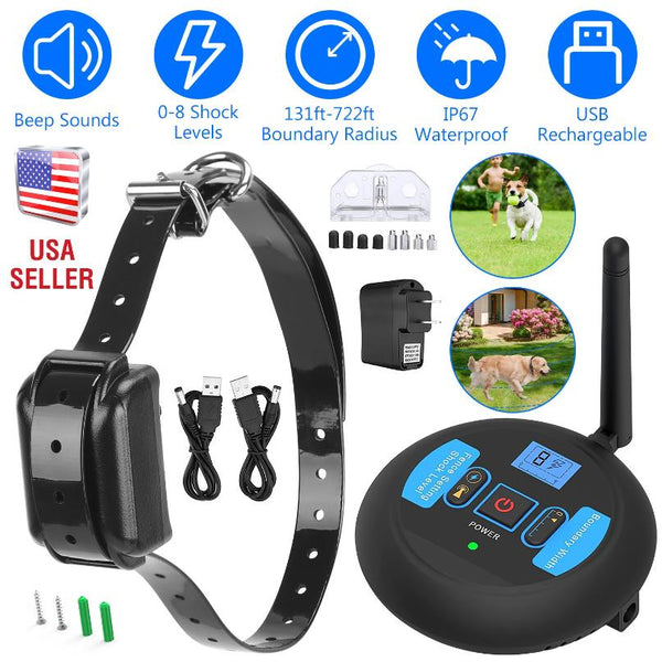 Wireless Electric Dog Fence Pet Boundary Containment System Training Collar Small Medium Large Dogs