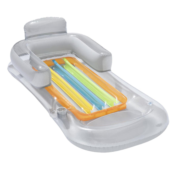 Inflatable Pool Float Raft w/ Headrest Armrest Cupholder Swimming Pool Lounge Air Mat Chair
