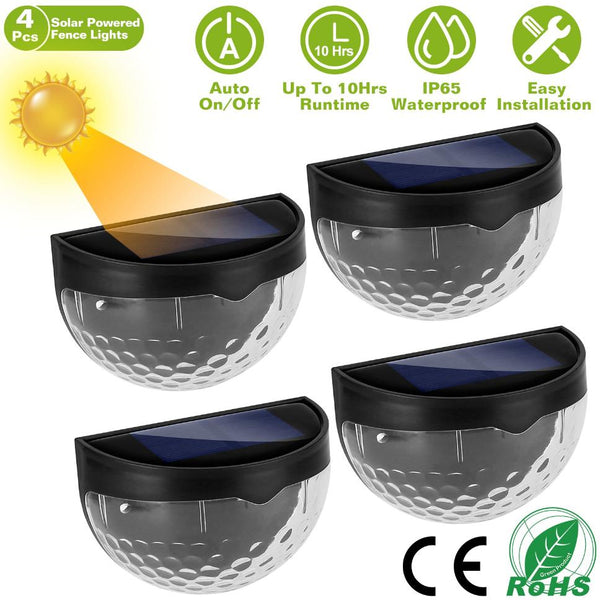 4Pcs Solar Fence Half Dome Lights Outdoor Dusk To Dawn Sensors Deck Wall Lamps
