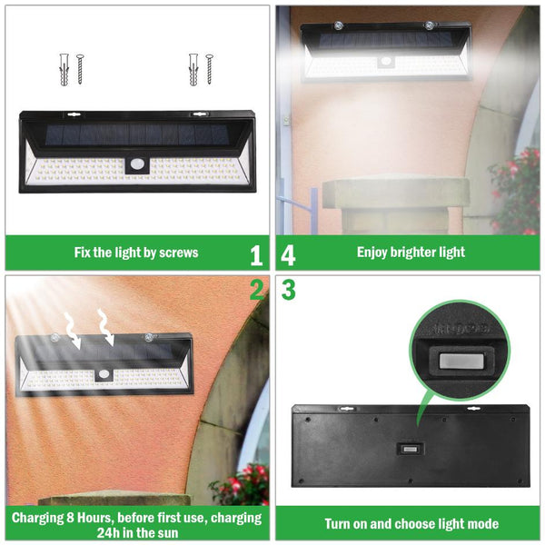 Solar Lights 118 LED Solar Wall Light Outdoor Motion Sensor Lamp 270° Wide Angle
