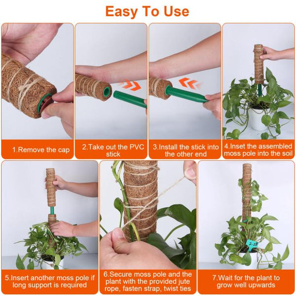 4Pcs Coco Coir Extendable Moss Pole for Climbing Plants Plant Support Jute Rope