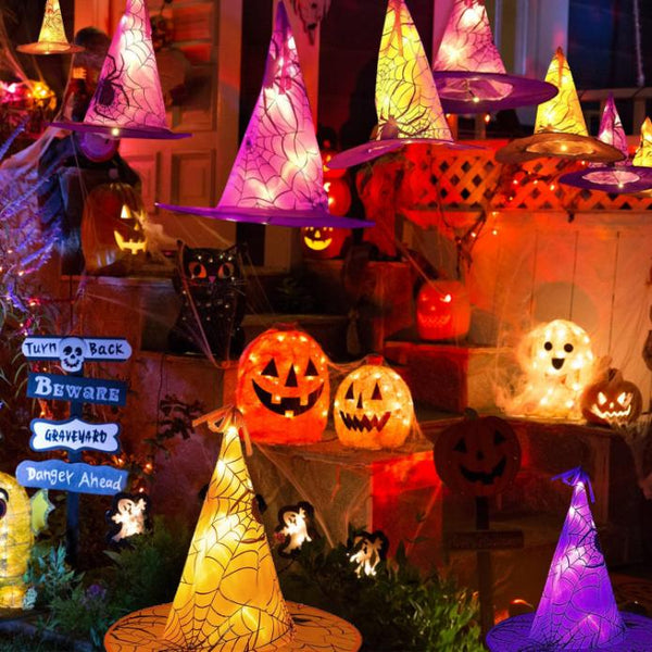 8 Pack Witch Hat Hanging String LED Light Glowing Halloween Decoration 8 Lighting Modes