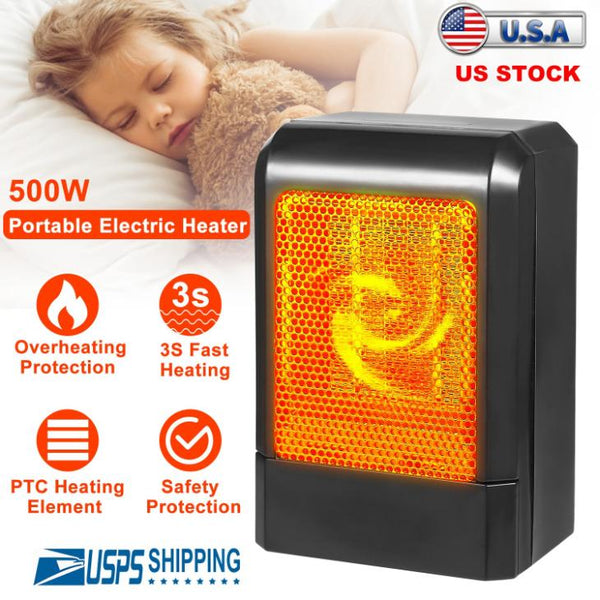 500W Portable Electric Heater PTC Ceramic Heating Fan Space For Personal Use