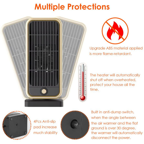 500W Portable Electric Heater Personal Ceramic Heating Space For 322 Sq FT Home Use