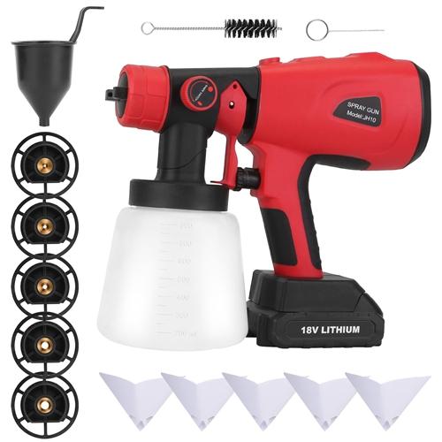 Portable Battery Powered Electric Paint Sprayer Spray Painting Gun Adjustable w/ Nozzles