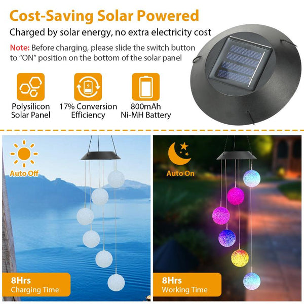 Solar Powered LED Ball Wind Chimes Color Changing LED String Light Garden Patio Decor