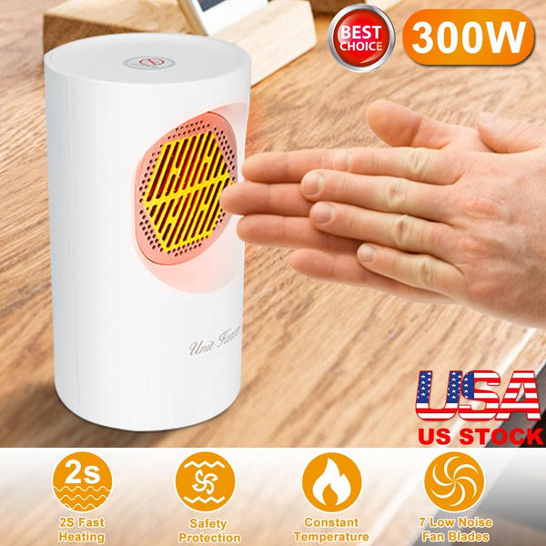 300W Mini Heating Unit Portable Electric Small Heater Fan Portable Floor Desktop
