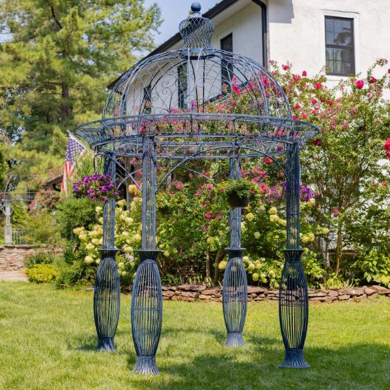 13ft. Tall Round Metal Garden Gazebo in Antique Blue "Zara"