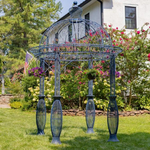 13ft. Tall Round Metal Garden Gazebo in Antique Blue "Zara"