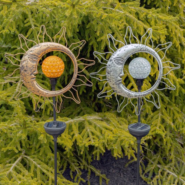 Dual Sun & Moon Solar Spinning LED Garden Stakes