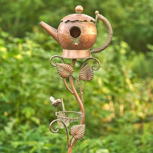 Antique Copper Teapot Kettle Watering Can Birdhouse Garden Stakes | 5 Designs!