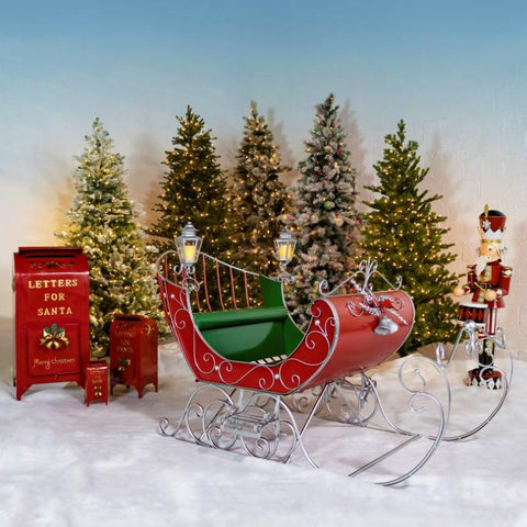 "Kutaisi" Large Victorian Style Christmas Sleigh in Red, Green & Silver