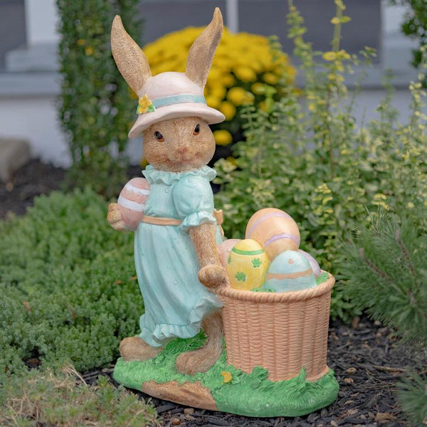 Rabbit Garden Statue with Easter Basket & Sun Hat "Anna Mae" 24" Tall
