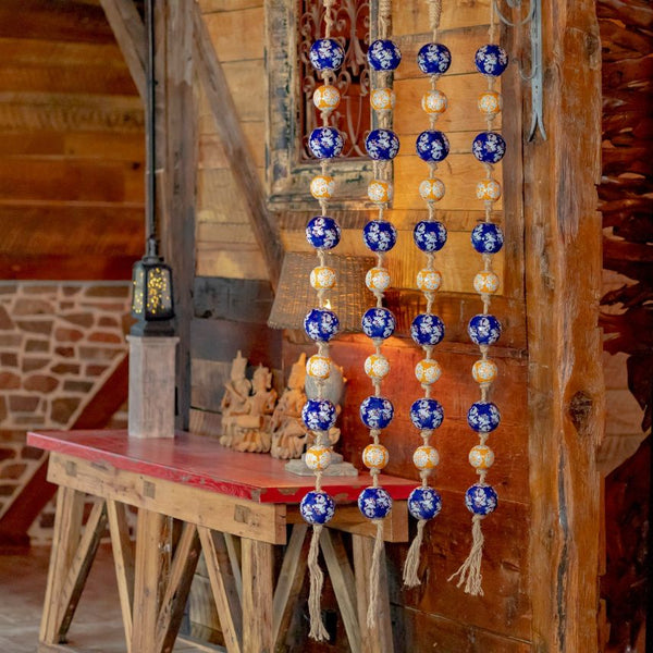 Porcelain Tsugo Ball Garland Manila Rope Ceramic Ball Hanging Decorations