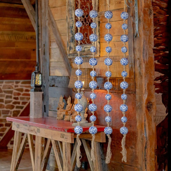 Porcelain Tsugo Ball Garland Manila Rope Ceramic Ball Hanging Decorations