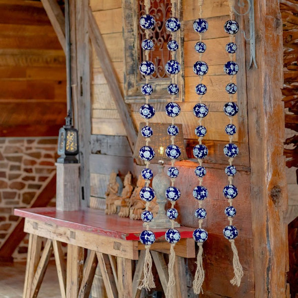 Porcelain Tsugo Ball Garland Manila Rope Ceramic Ball Hanging Decorations