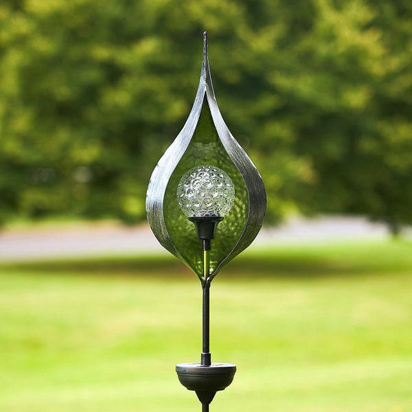 48" Tall Iron Raindrop Solar Garden Stake with LED Orb in 6 Assorted Colors