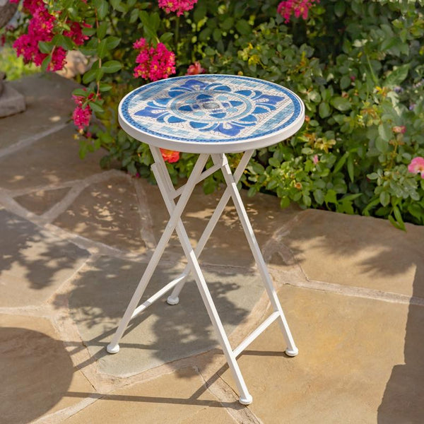 "Cape May" Three Piece Mosaic Bistro Set, Bench, Plant Stand