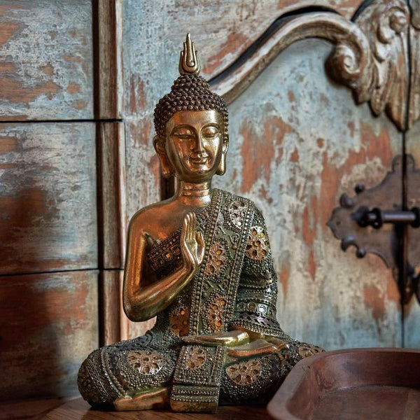 16" Tall Frosted Gold Polyresin Preaching Buddha
