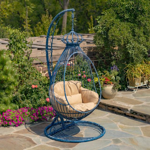 One-Person Hanging Metal Egg Chair Hammock with Stand 89" Tall