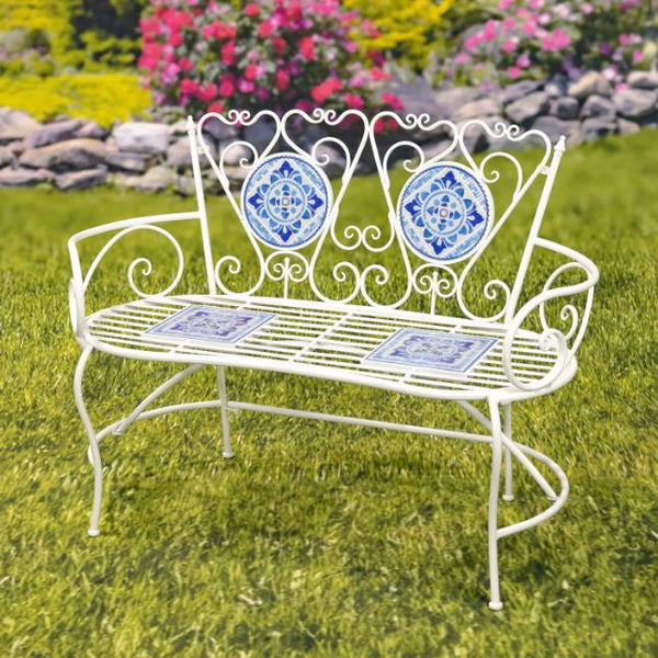 "Cape May" Three Piece Mosaic Bistro Set, Bench, Plant Stand