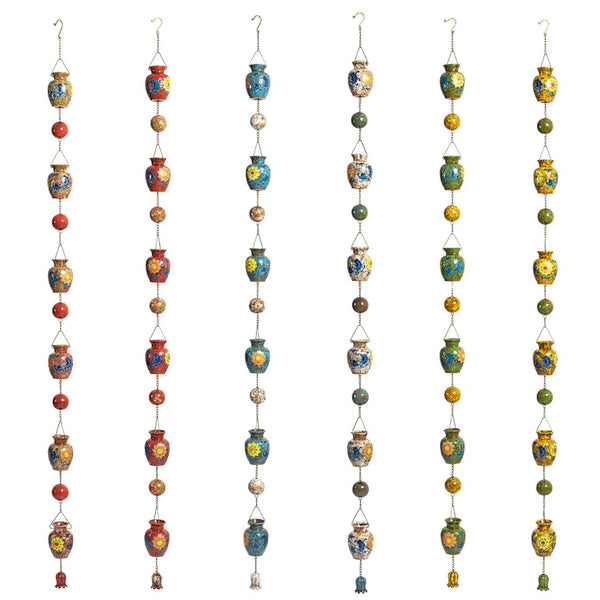 Hand Painted Multicolor Porcelain Vase Rain Chain "Auburn" 77.5" Long