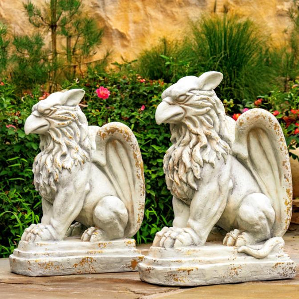 Set of 2 Magnesium Griffin Statues "Peter & Lois" 28" Tall