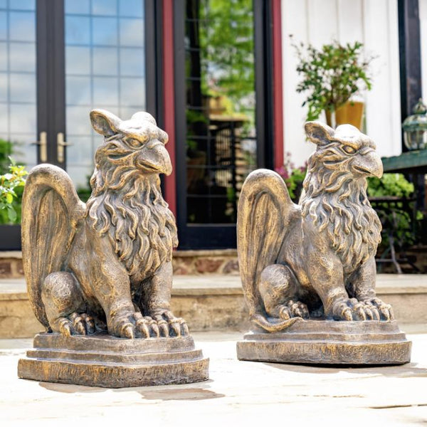 Set of 2 Magnesium Griffin Statues "Peter & Lois" 28" Tall