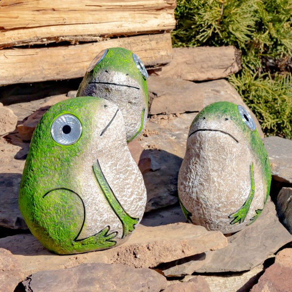 Set of 3 Solar Light Rock Frogs with Light Up Eyes