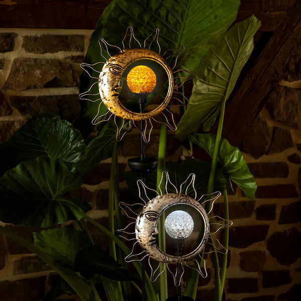 Dual Sun & Moon Solar Spinning LED Garden Stakes