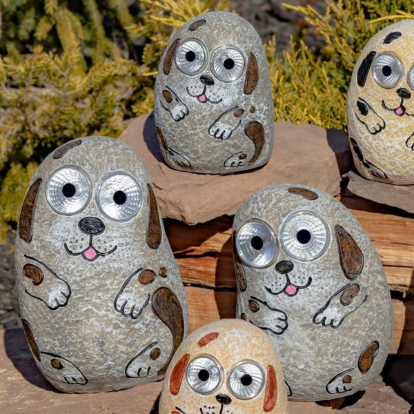 Set of 3 Solar "Rock" Dogs with Light Up Eyes