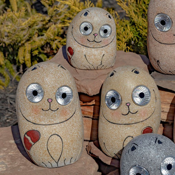Set of Solar Rock Cats with Light Up Eyes