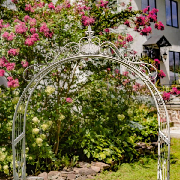 Garden Gate Arch with Side Plant Stands Iron Metal | Vineyard Yard Entrance