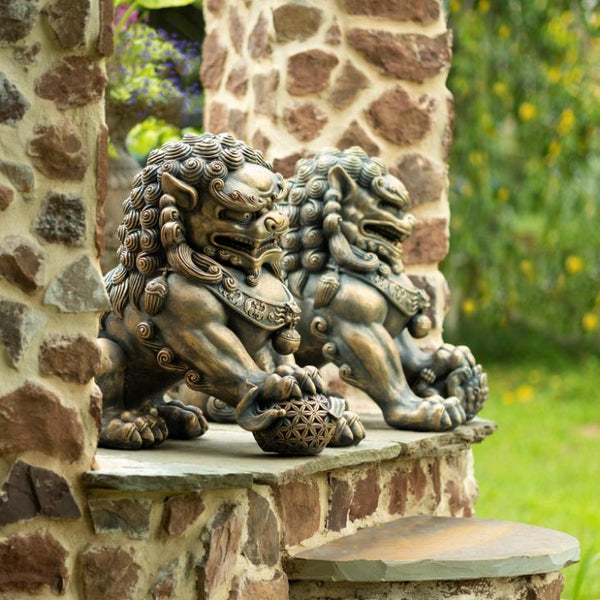Set of 2 Chinese Lions "Fu Dog" Guardian Statues 24.5" Tall