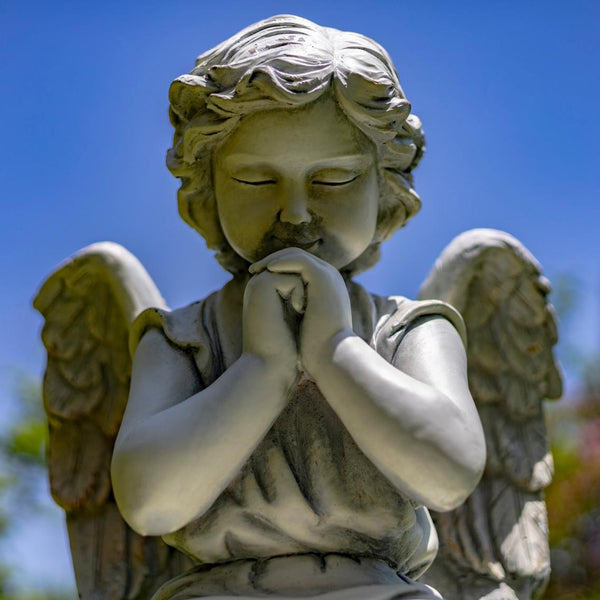 Angel Statue Sitting and Praying in Antique White "Evie" 28" Tall Magnesium