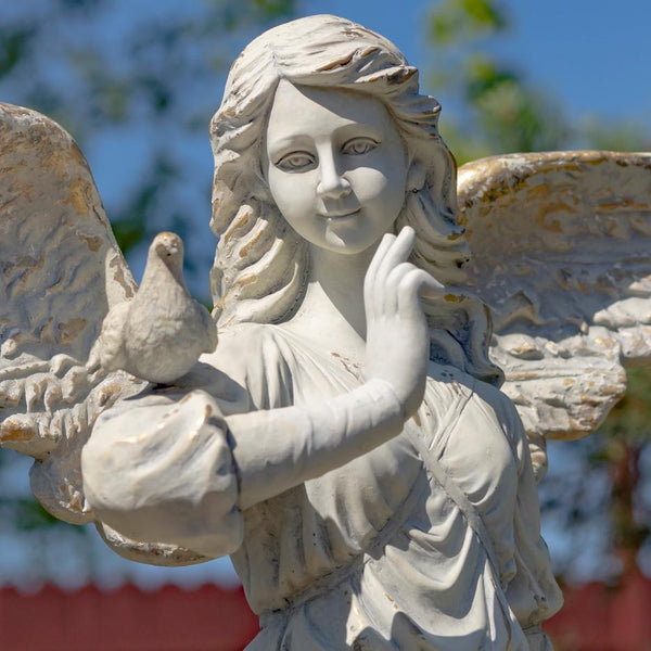 Angel Statue with Billowing Dress & Bird "Maria" 46" Tall Magnesium