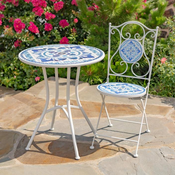 "Cape May" Three Piece Mosaic Bistro Set, Bench, Plant Stand