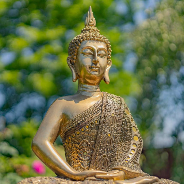19.1" Tall Frosted Gold Polyresin Buddha in Dhyana Mudra