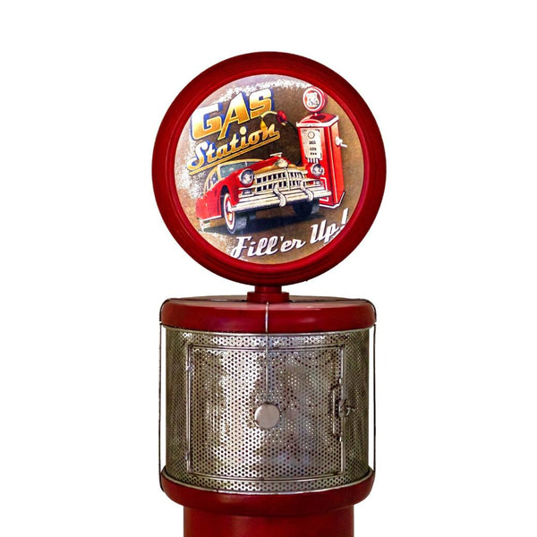 Old Style Gas-Pump-Shaped Wine Rack in Red "Route 66" 70.5" Tall