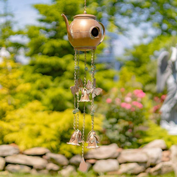 Set of 6 Assorted Style Hanging Iron Teapot Birdhouse Wind Chimes "Darjeeling"