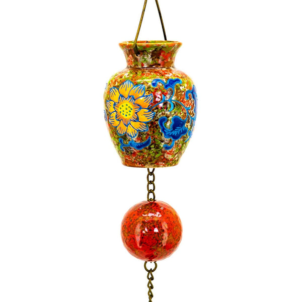 Hand Painted Multicolor Porcelain Vase Rain Chain "Auburn" 77.5" Long