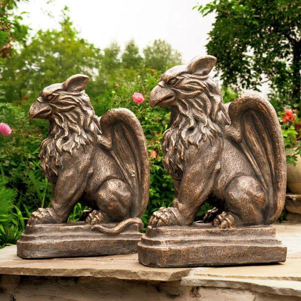 Set of 2 Magnesium Griffin Statues "Peter & Lois" 28" Tall