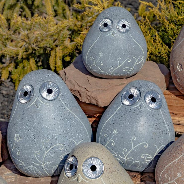 Set of 3 Solar Rock Birds with Floral Etching & Light Up Eyes