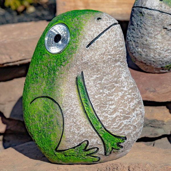 Set of 3 Solar Light Rock Frogs with Light Up Eyes