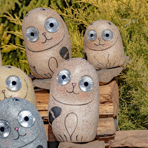 Set of Solar Rock Cats with Light Up Eyes